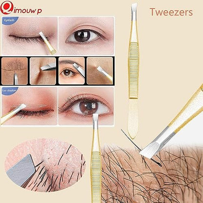 16 PCS Blackhead Remover Tool Kit - Pimple Popper Tweezers Set for Acne Comedones Extraction, Stainless Steel Face Beauty Tools (Golden) Avelisse