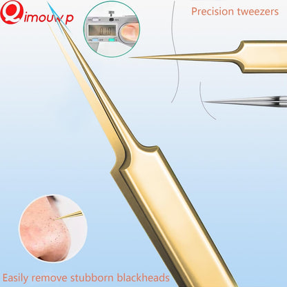 16 PCS Blackhead Remover Tool Kit - Pimple Popper Tweezers Set for Acne Comedones Extraction, Stainless Steel Face Beauty Tools (Golden) Avelisse