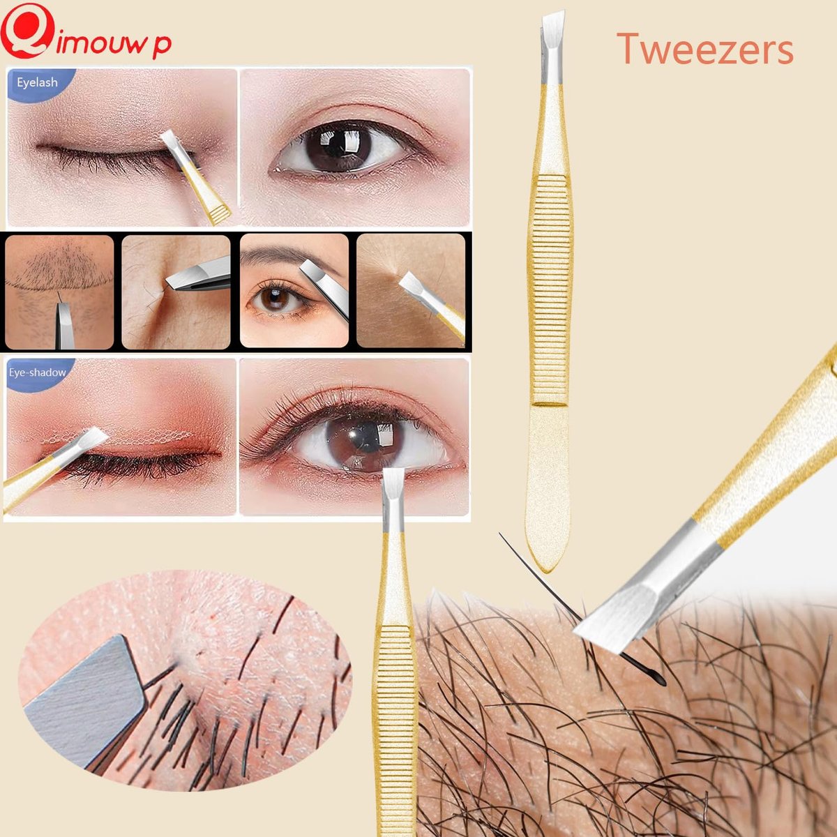 16 PCS Blackhead Remover Tool Kit - Pimple Popper Tweezers Set for Acne Comedones Extraction, Stainless Steel Face Beauty Tools (Golden) Avelisse