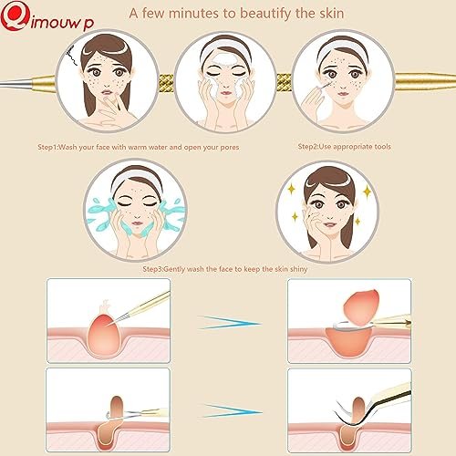 16 PCS Blackhead Remover Tool Kit - Pimple Popper Tweezers Set for Acne Comedones Extraction, Stainless Steel Face Beauty Tools (Golden) Avelisse