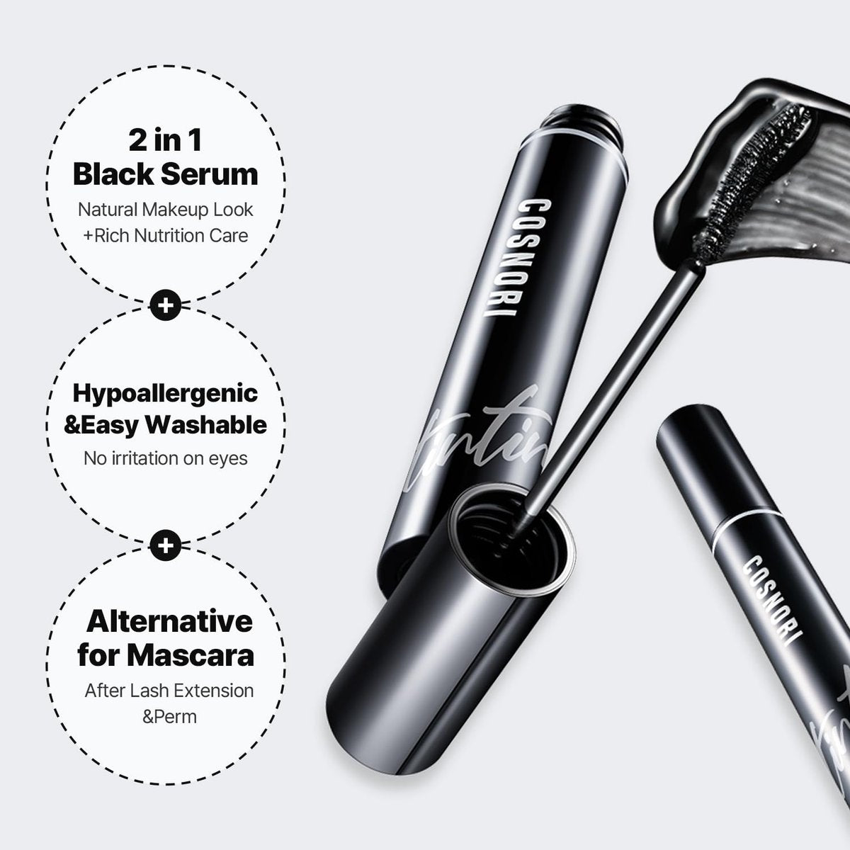 COSNORI Eyelash Tinting Serum 01 Deep Black - Korean Eyelash Boost Tinted Serum for Longer, Thicker Lashes & Brows - Lash Perm Essential - Vegan & Irritation Free, 0.3 fl.oz / 9g Avelisse