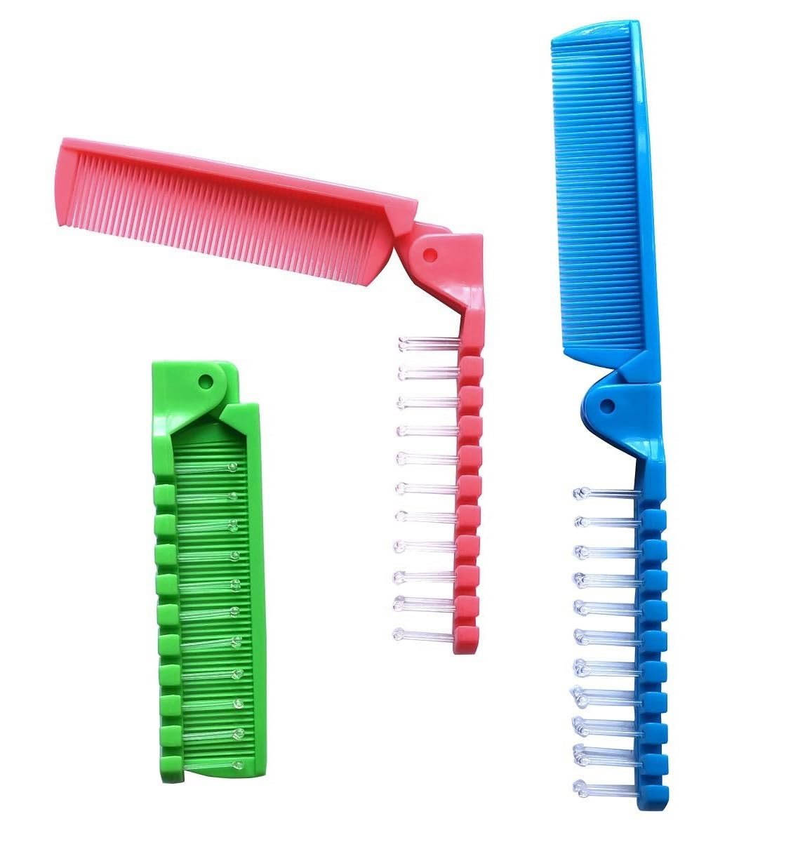 FonteeUS 3pcs Hair Brush Set - Folding Travel Brush, Fine Tooth Pocket Comb, Massage Head & Baby Braiding Brush for Kids and Adults in Green/Pink/Blue - görsel 1