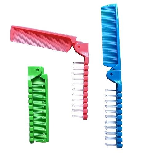 FonteeUS 3pcs Hair Brush Set - Folding Travel Brush, Fine Tooth Pocket Comb, Massage Head & Baby Braiding Brush for Kids and Adults in Green/Pink/Blue - görsel 2