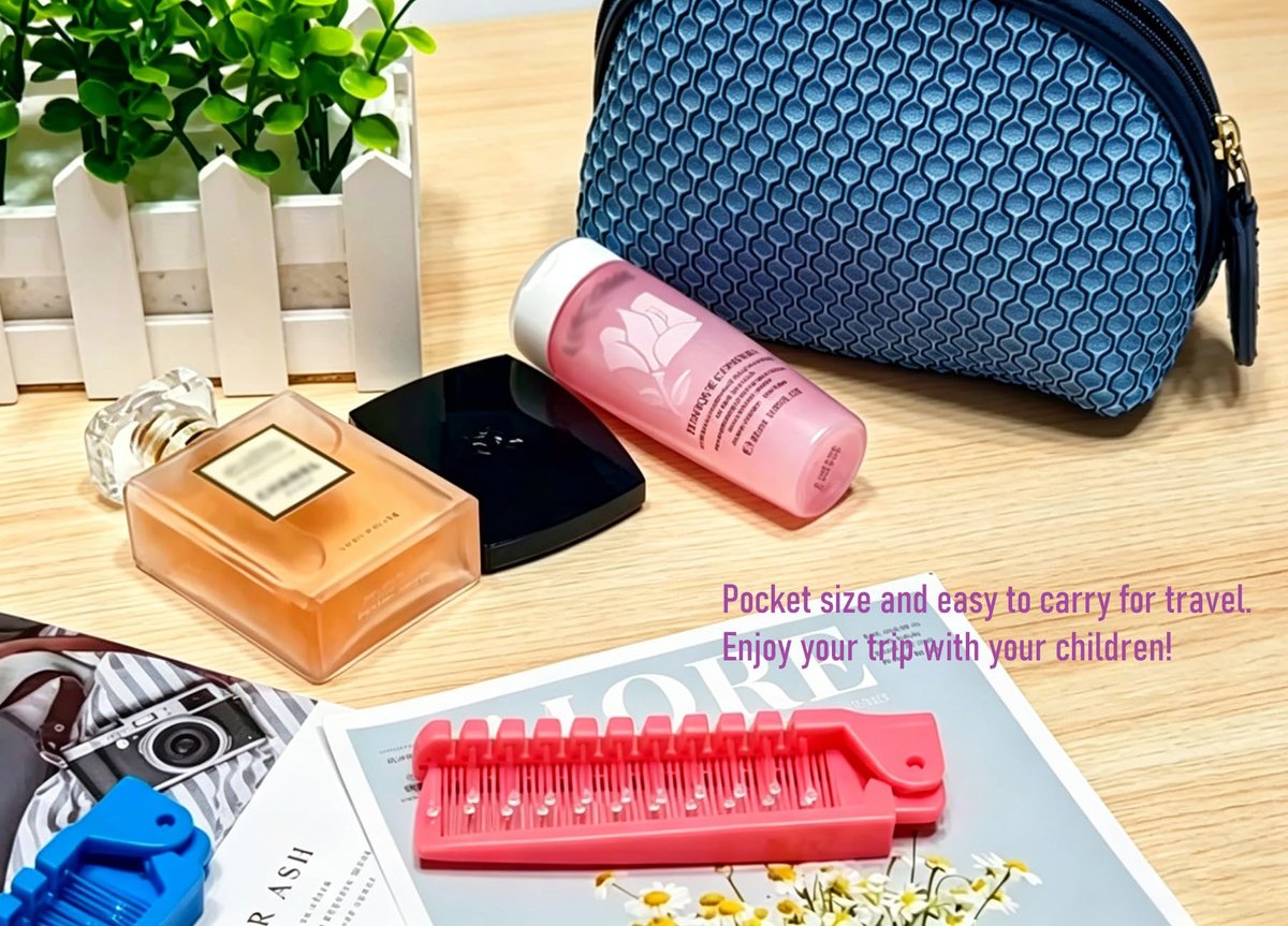 FonteeUS 3pcs Hair Brush Set - Folding Travel Brush, Fine Tooth Pocket Comb, Massage Head & Baby Braiding Brush for Kids and Adults in Green/Pink/Blue - görsel 13