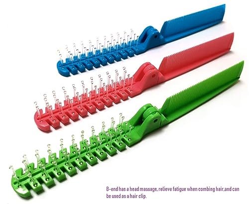 FonteeUS 3pcs Hair Brush Set - Folding Travel Brush, Fine Tooth Pocket Comb, Massage Head & Baby Braiding Brush for Kids and Adults in Green/Pink/Blue - görsel 12