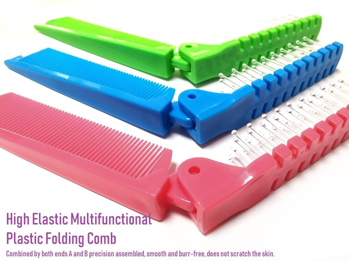 FonteeUS 3pcs Hair Brush Set - Folding Travel Brush, Fine Tooth Pocket Comb, Massage Head & Baby Braiding Brush for Kids and Adults in Green/Pink/Blue - görsel 7