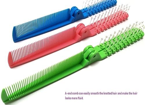 FonteeUS 3pcs Hair Brush Set - Folding Travel Brush, Fine Tooth Pocket Comb, Massage Head & Baby Braiding Brush for Kids and Adults in Green/Pink/Blue - görsel 10