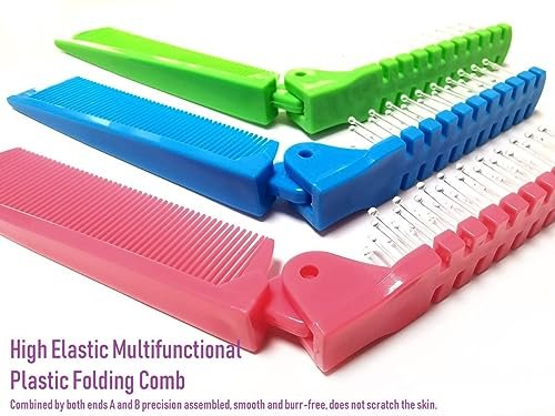 FonteeUS 3pcs Hair Brush Set - Folding Travel Brush, Fine Tooth Pocket Comb, Massage Head & Baby Braiding Brush for Kids and Adults in Green/Pink/Blue - görsel 8