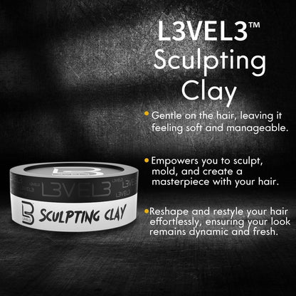 L3 Level 3 Hair Sculpting Clay – Premium Grade Hair Clay for Men, Long Lasting Hold & Natural Finish (5 oz)