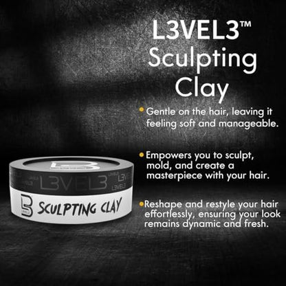 L3 Level 3 Hair Sculpting Clay – Premium Grade Hair Clay for Men, Long Lasting Hold & Natural Finish (5 oz)