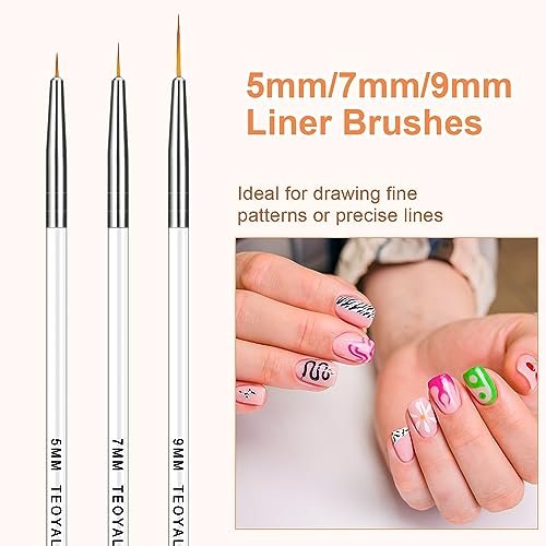 TEOYALL Fine Liner Brush Set - 5/7/9/11/20mm Nail Art Striping Brushes for Detail Drawing & Gel Polish - görsel 6