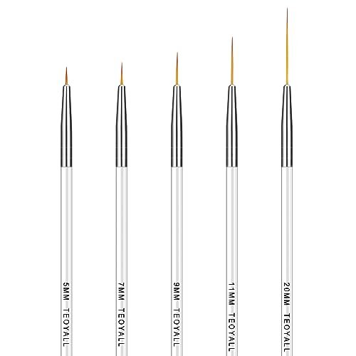 TEOYALL Fine Liner Brush Set - 5/7/9/11/20mm Nail Art Striping Brushes for Detail Drawing & Gel Polish - görsel 2
