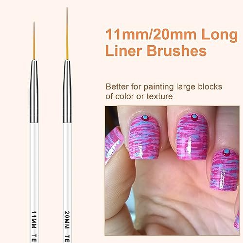 TEOYALL Fine Liner Brush Set - 5/7/9/11/20mm Nail Art Striping Brushes for Detail Drawing & Gel Polish - görsel 8