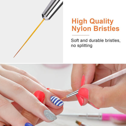 TEOYALL Fine Liner Brush Set - 5/7/9/11/20mm Nail Art Striping Brushes for Detail Drawing & Gel Polish