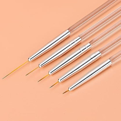 TEOYALL Fine Liner Brush Set - 5/7/9/11/20mm Nail Art Striping Brushes for Detail Drawing & Gel Polish