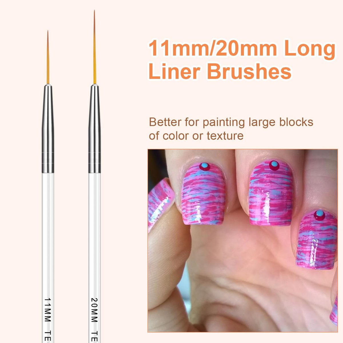 TEOYALL Fine Liner Brush Set - 5/7/9/11/20mm Nail Art Striping Brushes for Detail Drawing & Gel Polish - görsel 7