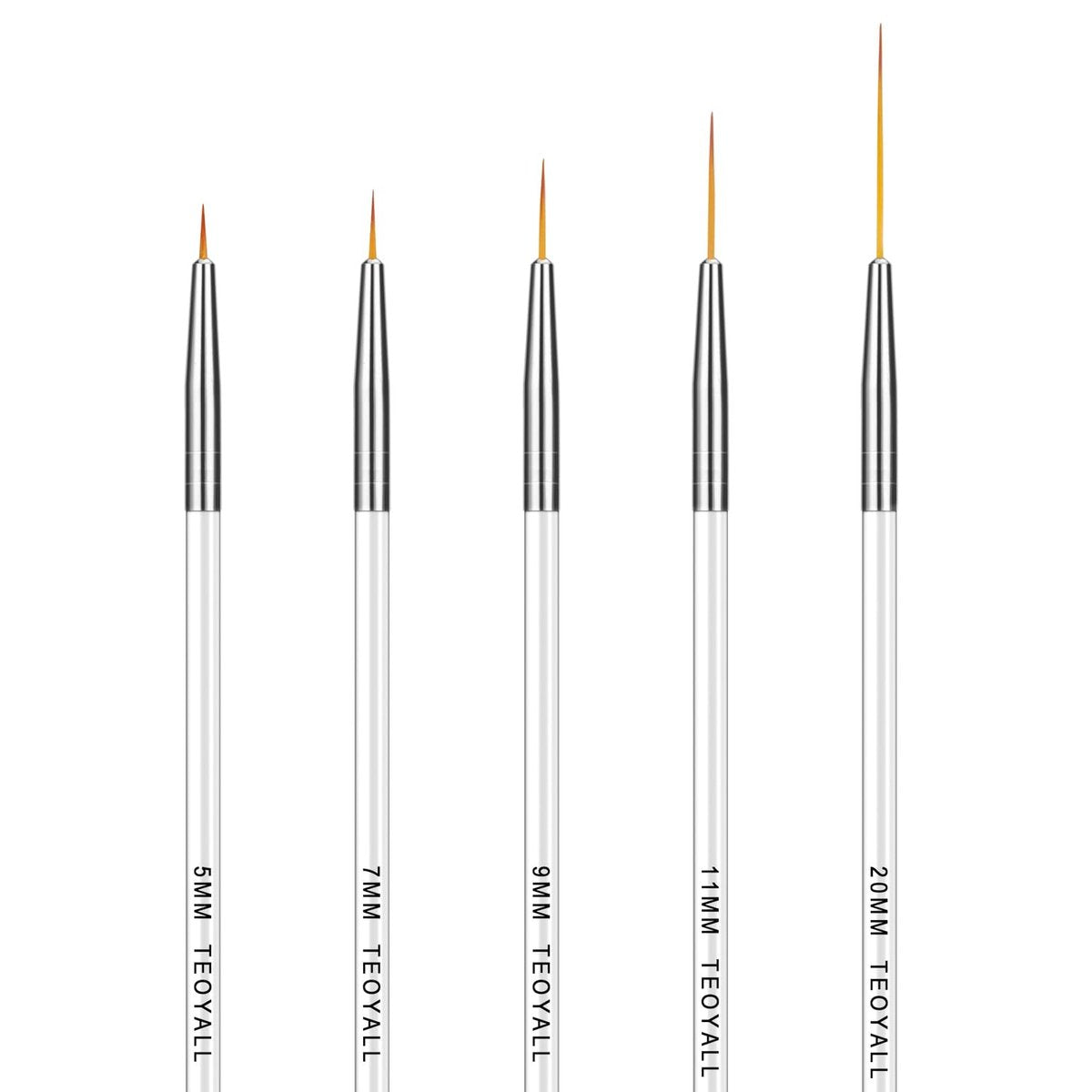 TEOYALL Fine Liner Brush Set - 5/7/9/11/20mm Nail Art Striping Brushes for Detail Drawing & Gel Polish - görsel 1