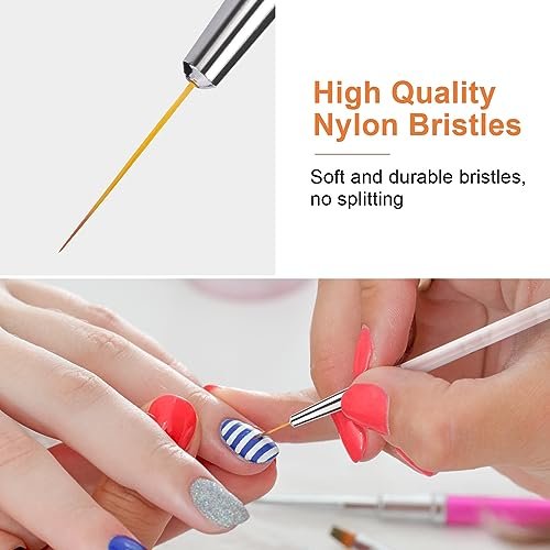 TEOYALL Fine Liner Brush Set - 5/7/9/11/20mm Nail Art Striping Brushes for Detail Drawing & Gel Polish - görsel 10
