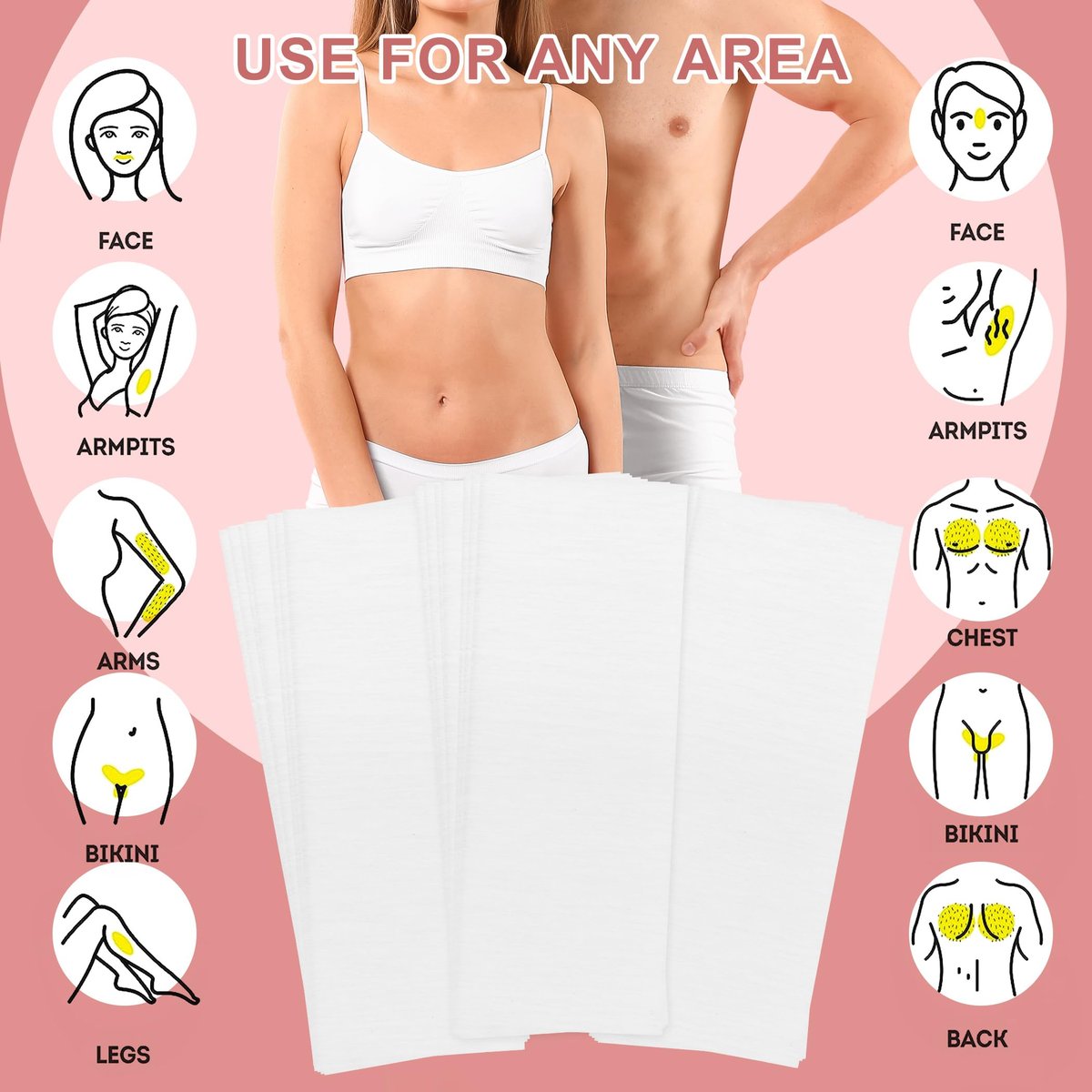 EWVVSS 600-Count Non Woven Wax Strips for Hair Removal - Body and Facial Epilating Wax Strips for Legs, Face, Chest, Back, and Bikini - görsel 11