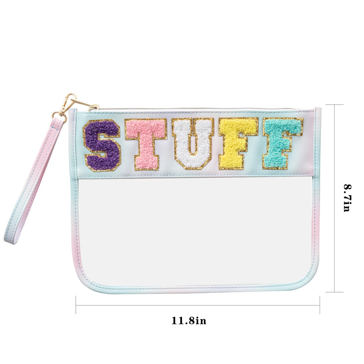 HBselect 3-Piece Chenille Letter Clear Travel Zipper Pouch Set - Waterproof PU Makeup Bag, Preppy Cosmetic Toiletry Organizer for Women & Girls - görsel 11