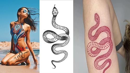 Big Size Realistic Snake & Spider Temporary Tattoo Stickers - 3 Pack (1 Black Snake, 1 Red Snake, 1 Random Spider) Waterproof Fake Tattoos for Women Men - görsel 12