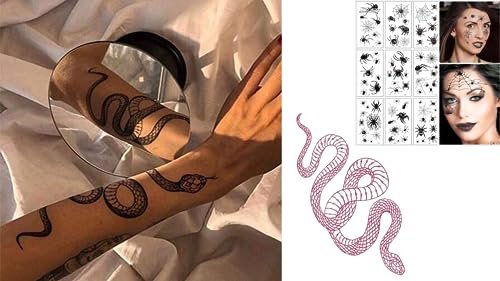 Big Size Realistic Snake & Spider Temporary Tattoo Stickers - 3 Pack (1 Black Snake, 1 Red Snake, 1 Random Spider) Waterproof Fake Tattoos for Women Men - görsel 6