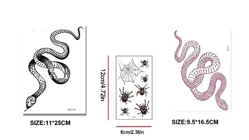 Big Size Realistic Snake & Spider Temporary Tattoo Stickers - 3 Pack (1 Black Snake, 1 Red Snake, 1 Random Spider) Waterproof Fake Tattoos for Women Men - görsel 4