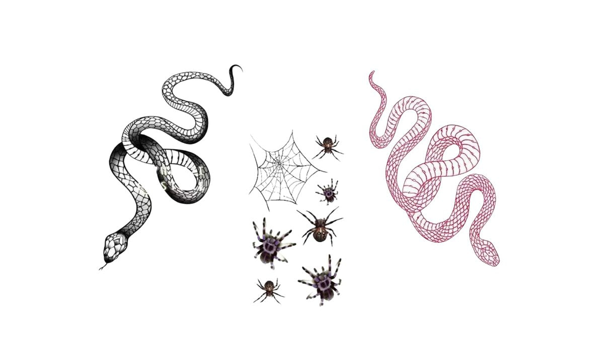 Big Size Realistic Snake & Spider Temporary Tattoo Stickers - 3 Pack (1 Black Snake, 1 Red Snake, 1 Random Spider) Waterproof Fake Tattoos for Women Men - görsel 1