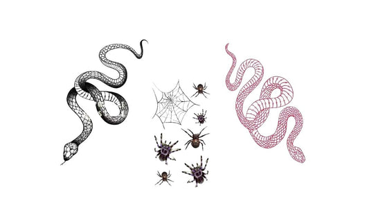 Big Size Realistic Snake & Spider Temporary Tattoo Stickers - 3 Pack (1 Black Snake, 1 Red Snake, 1 Random Spider) Waterproof Fake Tattoos for Women Men