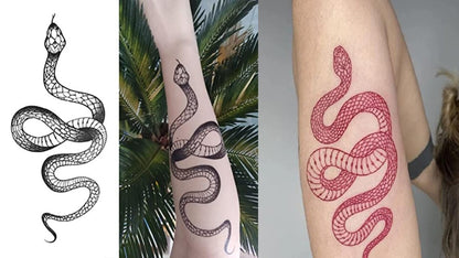 Big Size Realistic Snake & Spider Temporary Tattoo Stickers - 3 Pack (1 Black Snake, 1 Red Snake, 1 Random Spider) Waterproof Fake Tattoos for Women Men