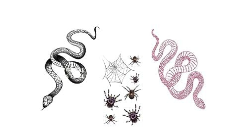 Big Size Realistic Snake & Spider Temporary Tattoo Stickers - 3 Pack (1 Black Snake, 1 Red Snake, 1 Random Spider) Waterproof Fake Tattoos for Women Men - görsel 2