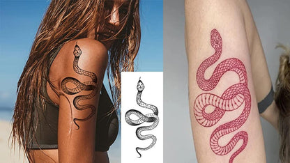 Big Size Realistic Snake & Spider Temporary Tattoo Stickers - 3 Pack (1 Black Snake, 1 Red Snake, 1 Random Spider) Waterproof Fake Tattoos for Women Men