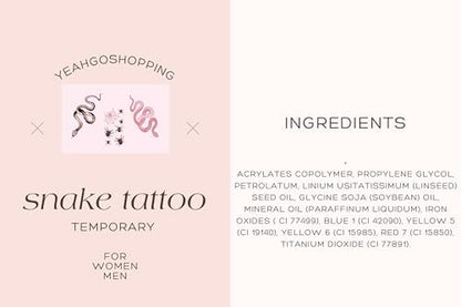 Big Size Realistic Snake & Spider Temporary Tattoo Stickers - 3 Pack (1 Black Snake, 1 Red Snake, 1 Random Spider) Waterproof Fake Tattoos for Women Men
