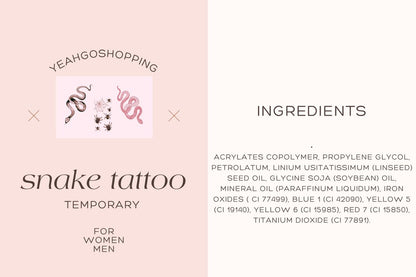 Big Size Realistic Snake & Spider Temporary Tattoo Stickers - 3 Pack (1 Black Snake, 1 Red Snake, 1 Random Spider) Waterproof Fake Tattoos for Women Men