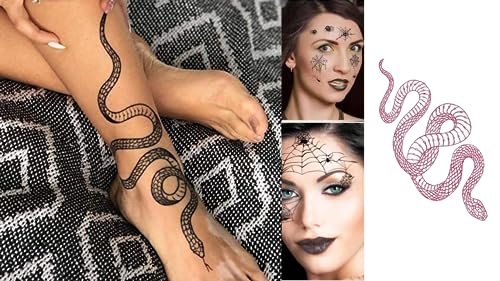 Big Size Realistic Snake & Spider Temporary Tattoo Stickers - 3 Pack (1 Black Snake, 1 Red Snake, 1 Random Spider) Waterproof Fake Tattoos for Women Men - görsel 8