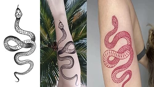 Big Size Realistic Snake & Spider Temporary Tattoo Stickers - 3 Pack (1 Black Snake, 1 Red Snake, 1 Random Spider) Waterproof Fake Tattoos for Women Men - görsel 14