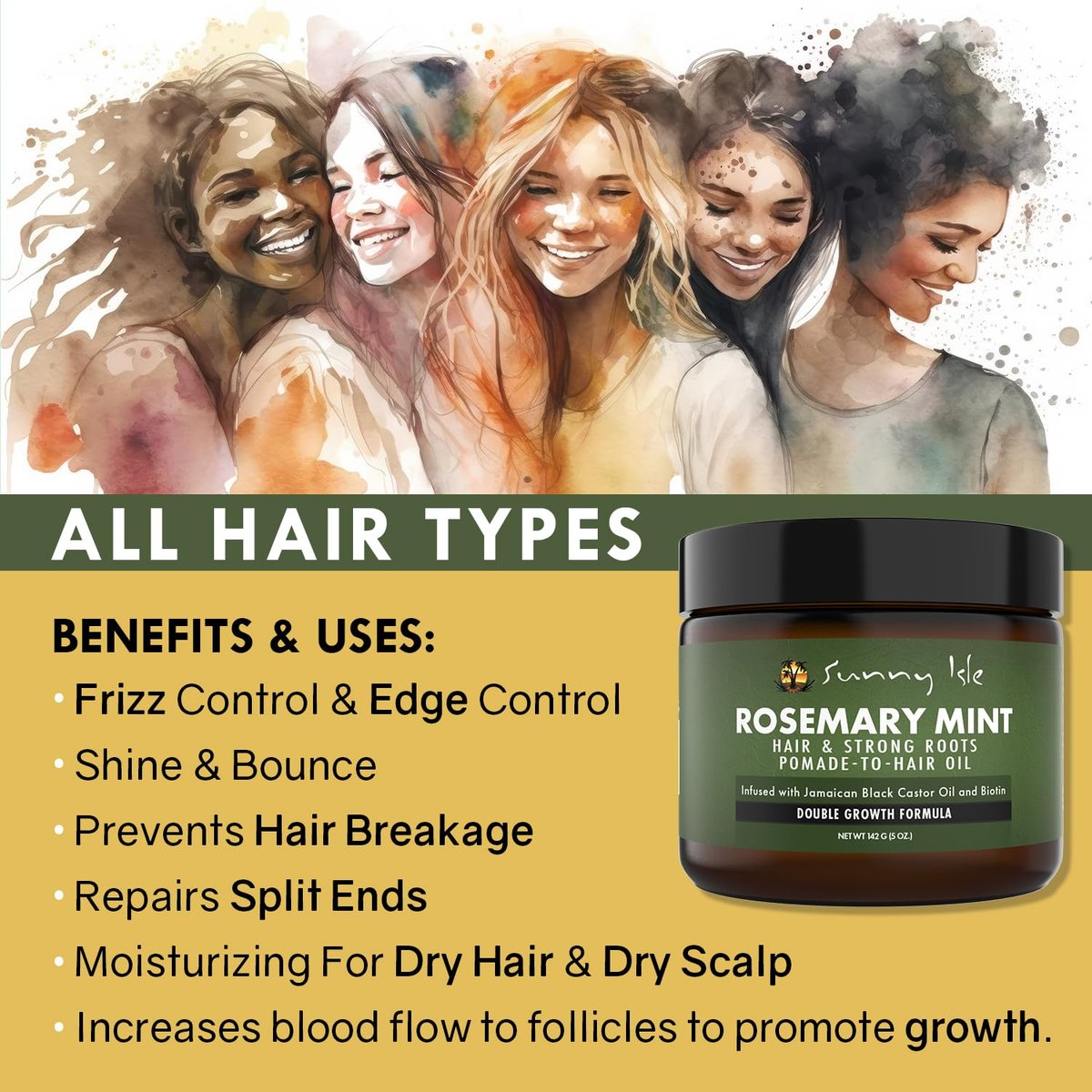 Sunny Isle Rosemary Mint Hair & Strong Roots Pomade with Biotin & Jamaican Black Castor Oil - 5 oz - görsel 11