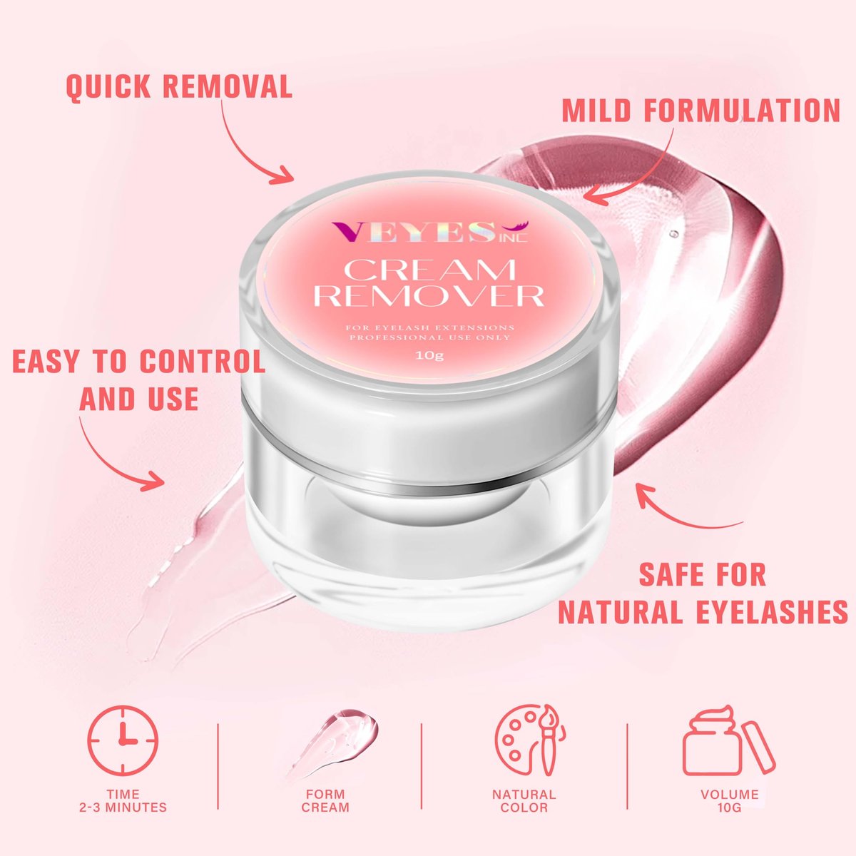 VEYES INC Cream Lash Remover for Lash Extensions – Low Irritation Eyelash Glue Remover, 10g, Professional & Salon Use, Peach - görsel 5