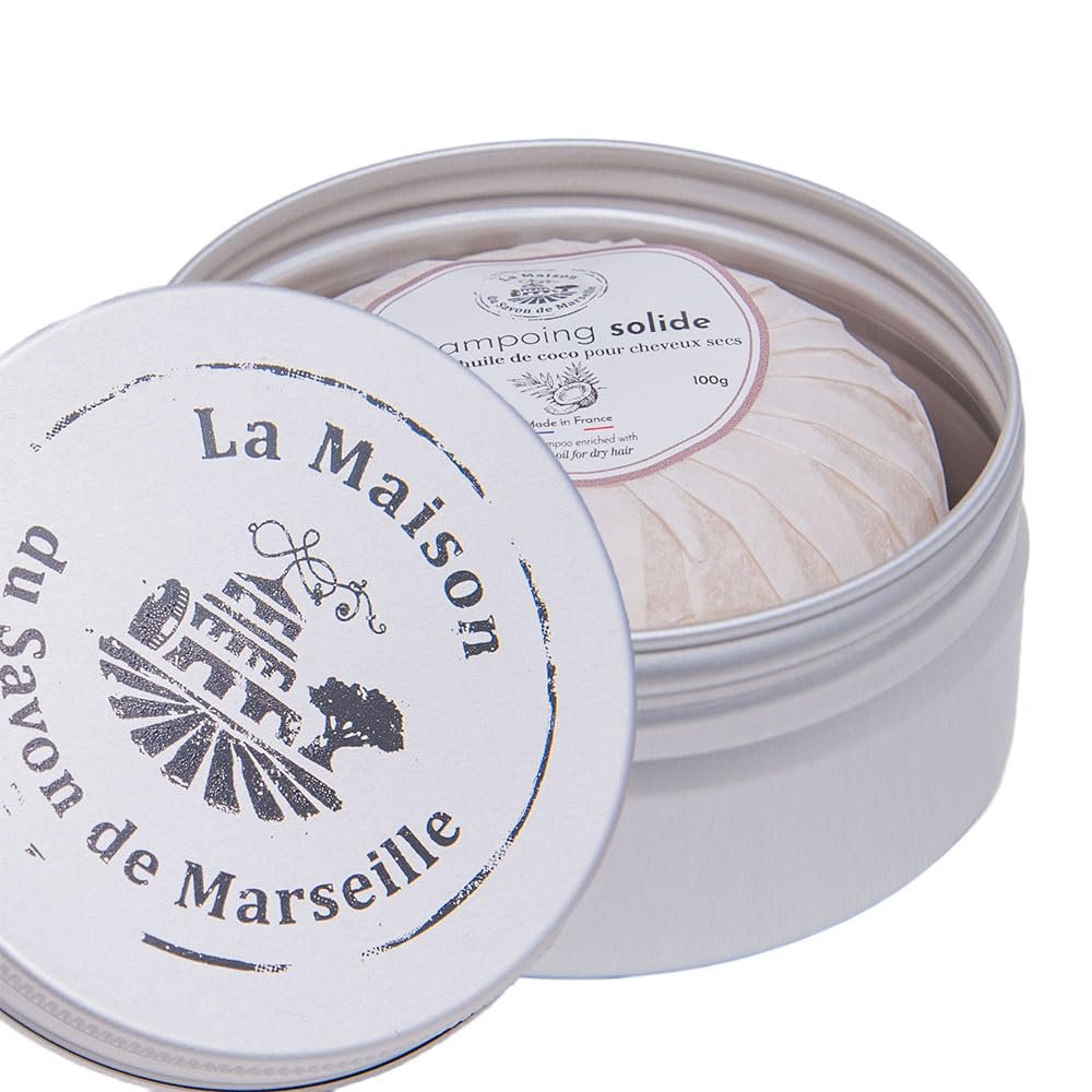 Maison du Savon de Marseille Solid Shampoo Bar with Coconut Oil for Dry Hair - 100g with Travel Soap Holder - görsel 1
