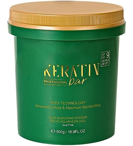 KERATIN BAR Professional Blue Bleaching Powder - Plex Technology - Lifts up to 9 Shades - Maximum Lifting Extra Strength Lightener - Dust Free - 16.9 oz Avelisse