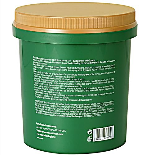KERATIN BAR Professional Blue Bleaching Powder - Plex Technology - Lifts up to 9 Shades - Maximum Lifting Extra Strength Lightener - Dust Free - 16.9 oz Avelisse