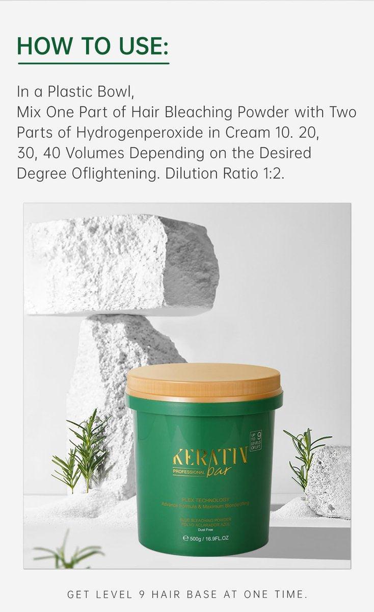 KERATIN BAR Professional Blue Bleaching Powder - Plex Technology - Lifts up to 9 Shades - Maximum Lifting Extra Strength Lightener - Dust Free - 16.9 oz Avelisse