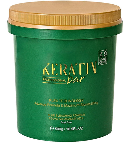 KERATIN BAR Professional Blue Bleaching Powder - Plex Technology - Lifts up to 9 Shades - Maximum Lifting Extra Strength Lightener - Dust Free - 16.9 oz Avelisse
