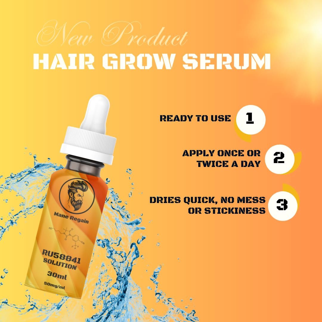 Mane Regain RU58841 5% Solution (50mg/ml) - DHT Blocker - Advanced Hair Loss Treatment - Anti-Androgen Hair Tonic - Promotes Hair Regrowth and Prevents Male Pattern Baldness - 30ml Avelisse