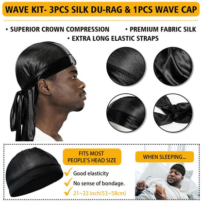 Wave Pomade for Men Strong Hold Easy Wash Hair Cream Grease, Promotes Layered Waves, Moisture, Shine, Brush and Durag Cap Set Avelisse