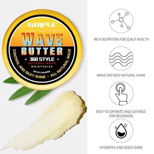 Wave Pomade for Men Strong Hold Easy Wash Hair Cream Grease, Promotes Layered Waves, Moisture, Shine, Brush and Durag Cap Set Avelisse