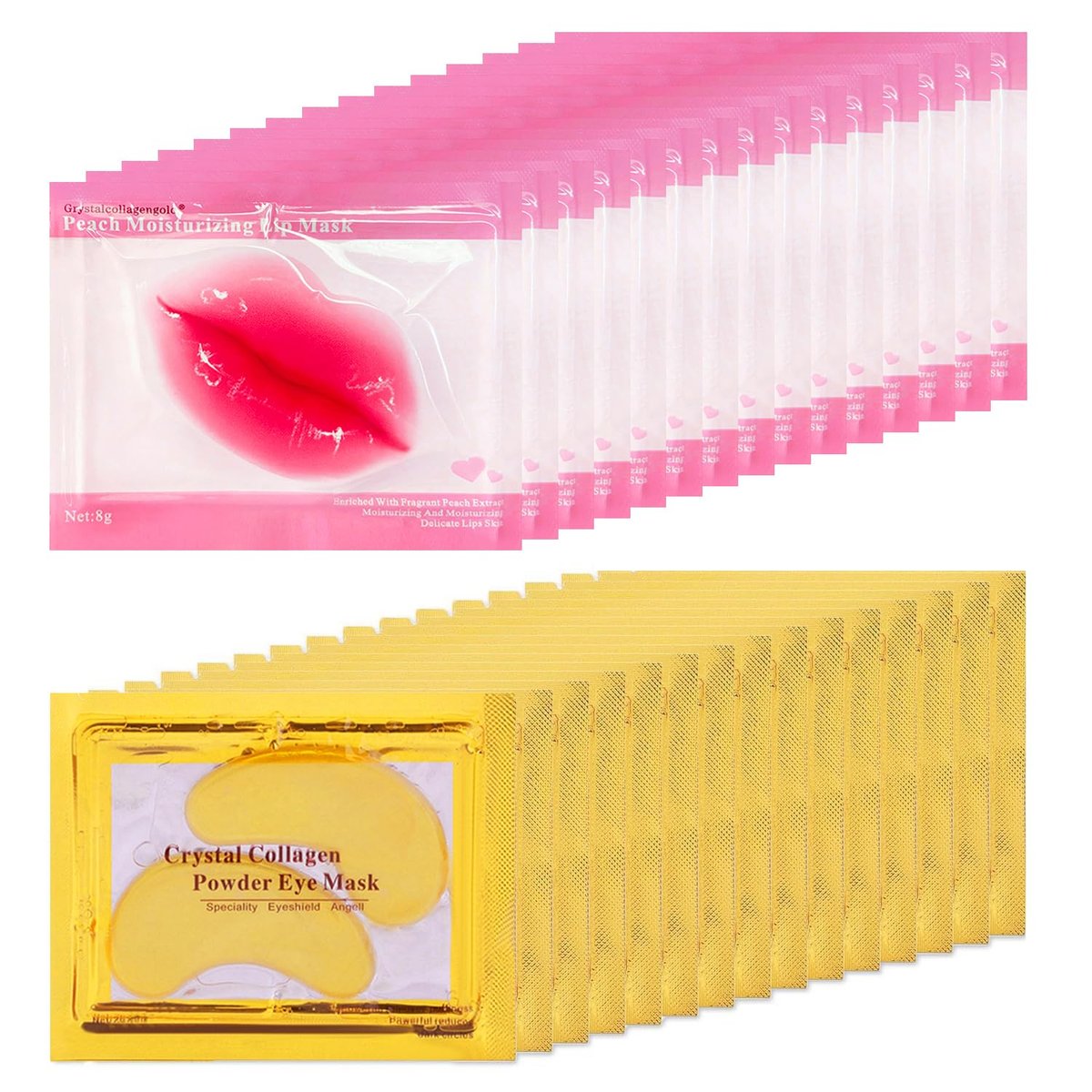 30 Pairs Gold Crystal Gel Collagen Lip & Eye Mask - Bulk Party Favors, Bridesmaid & Teacher Gifts - görsel 1