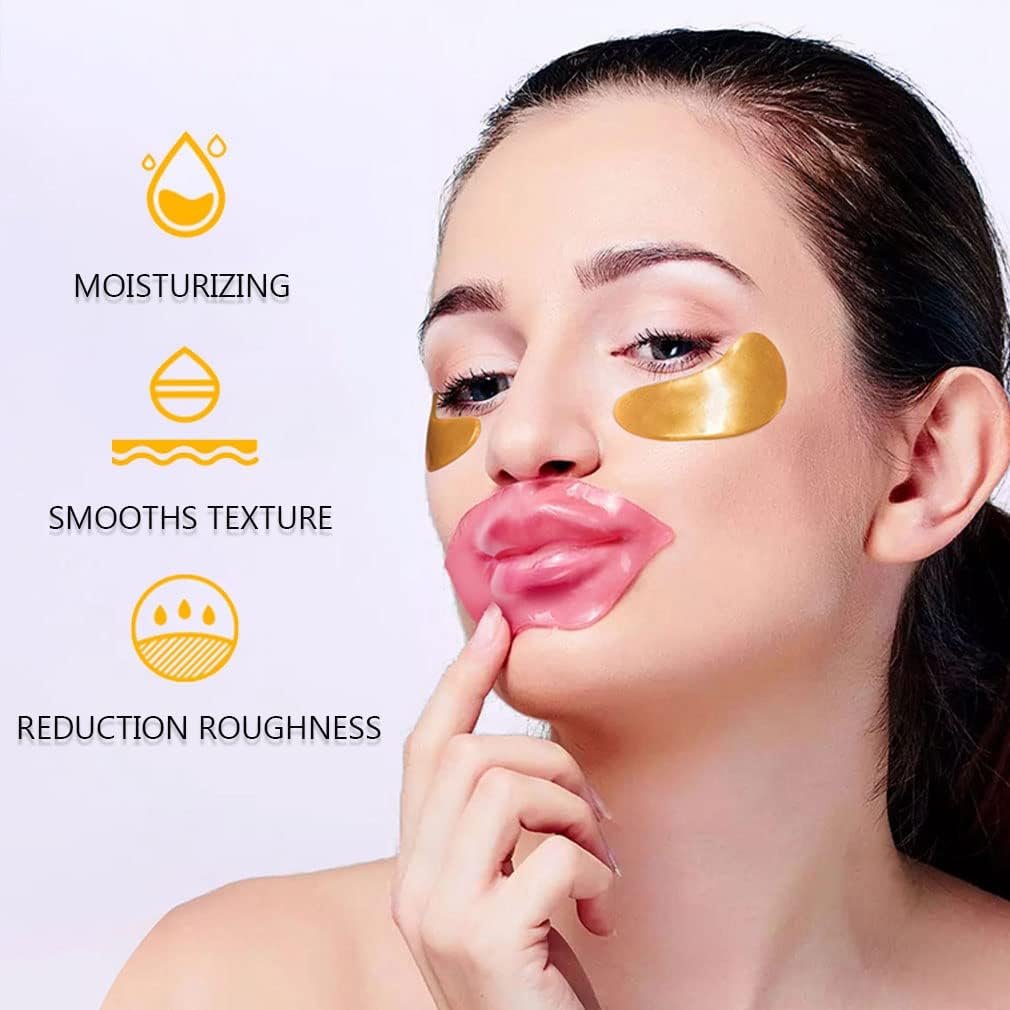 30 Pairs Gold Crystal Gel Collagen Lip & Eye Mask - Bulk Party Favors, Bridesmaid & Teacher Gifts - görsel 3