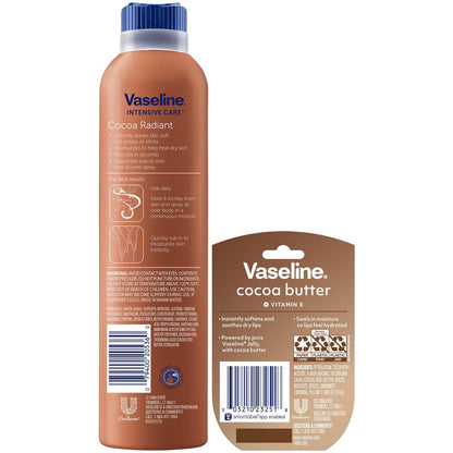 Vaseline Cocoa Radiant Spray Body Lotion 2-Pack + Mini Lip Therapy – Soft, Glowing Skin & Lips Avelisse