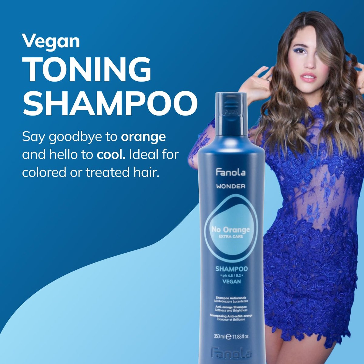 Fanola Wonder Blue Shampoo for Brunettes - Toning Shampoo for Light Brown to Platinum Hair, Neutralizes Orange & Brassy Tones, Vegan & Sulfate-Free (11.8 fl oz) - görsel 3